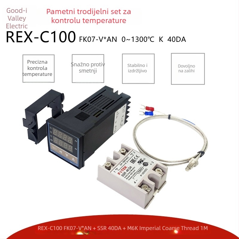 Industrijski regulator temperature REX-C100FK07-VAN – duga verzija s tehnologijom čvrstog stanja i linijom senzora temperature – trodjelni set za kontrolu temperature