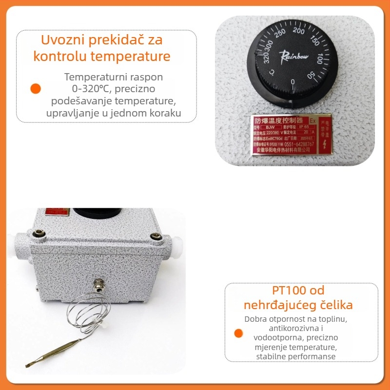 Premium regulator temperature za električno grijanje, s zaštitom od eksplozija i otpornošću na plamen, lijevana aluminijska legura, tip s gumbom BJW 220V/380V