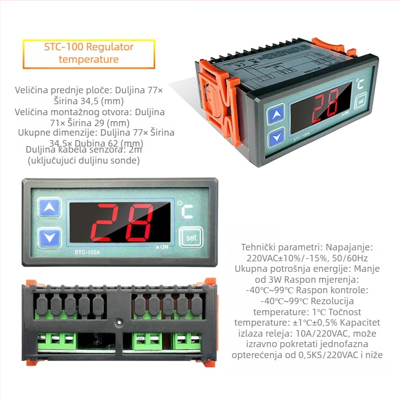 STC-100A Digitalni temperatni regulator za hlađenje i grijanje s alarmom