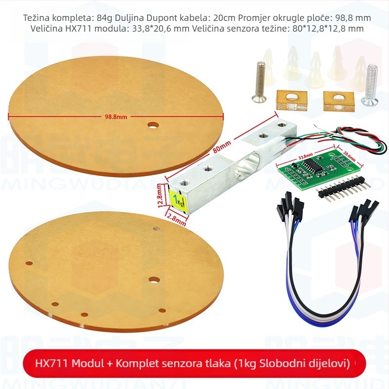 HX711 modul s kompletom senzora opterećenja – elektronički mjerni modul za vage 1/5/10/20 kg