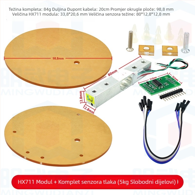 HX711 modul s kompletom senzora opterećenja – elektronički mjerni modul za vage 1/5/10/20 kg