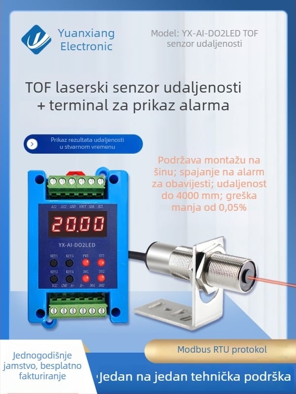 Tof4000 Visokoprecizni infracrveni laserski senzor za mjerenje udaljenosti s RS-485, ultrazvučnim optičkim prikazom pomaka i modulom alarma