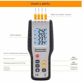 Xinsite HT-9815 mjerač temperature s termoparom, četiri kanala, tip K, industrijske visoke preciznosti