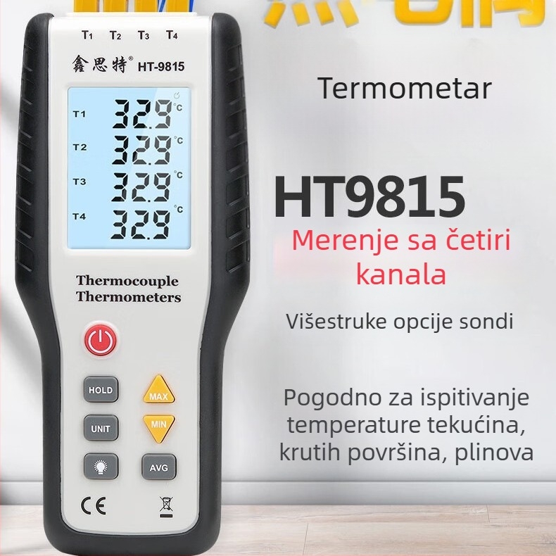 Xinsite HT-9815 mjerač temperature s termoparom, četiri kanala, tip K, industrijske visoke preciznosti