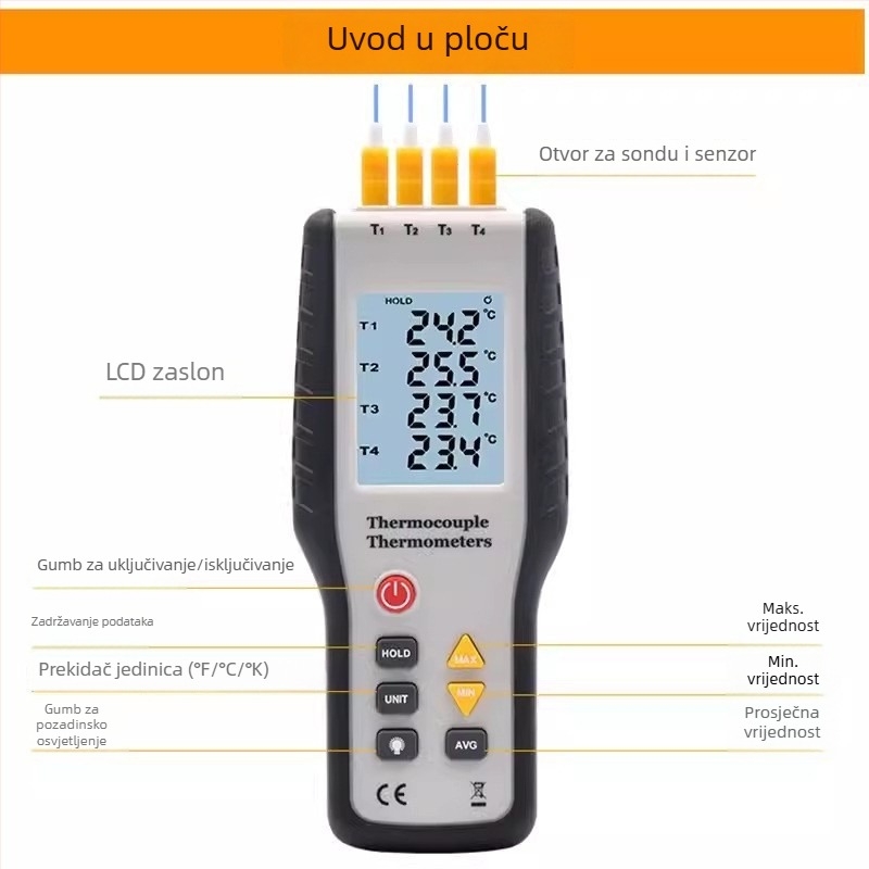 Xinsite HT-9815 mjerač temperature s termoparom, četiri kanala, tip K, industrijske visoke preciznosti