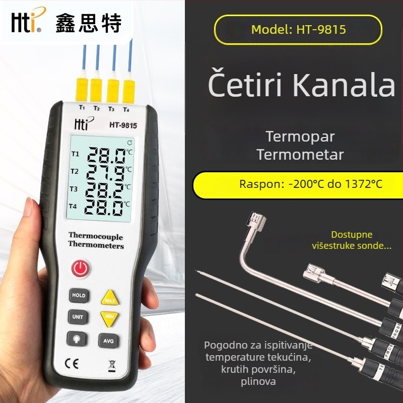 Xinsite HT-9815 mjerač temperature s termoparom, četiri kanala, tip K, industrijske visoke preciznosti