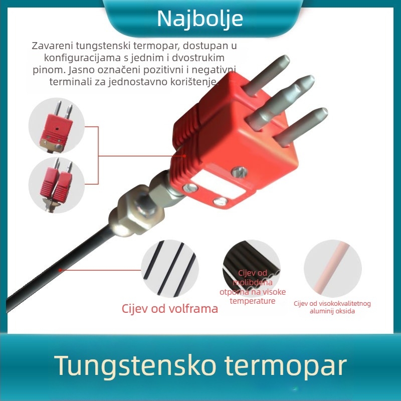 Visokotemperaturna volfram-renijeva termopara do 2300°C, s molibdenskim, volframovim, tantalovim i korundnim cijevima — senzor temperature vakuumske peći
