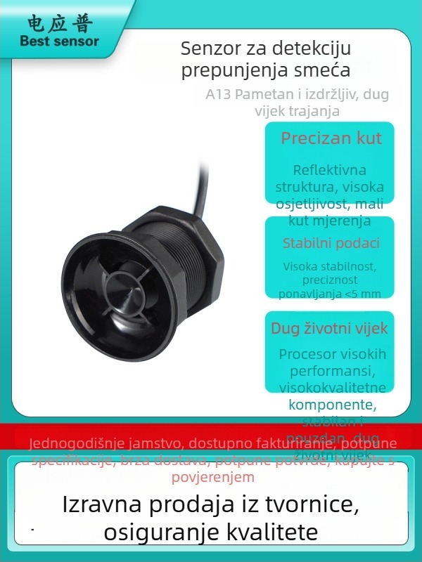 Ultrazvučni modul mjerenja udaljenosti za nadzor prepunih kontejnera za otpad po sortiranju i alarm; radar razine materijala.