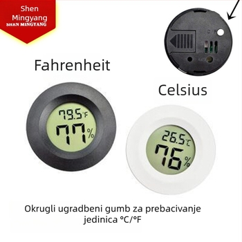 Okrugli ugrađeni digitalni mjerač temperature i vlage za ormariće za cigare i vino, akrilna kutija za kućne ljubimce i reptile.