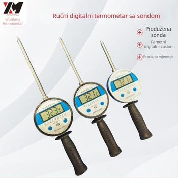 Ručni digitalni termometar sa sondom, ubacivog tipa, za mjerenje temperature tla tijekom fermentacije slamnatih gomila i skladištenja žitarica