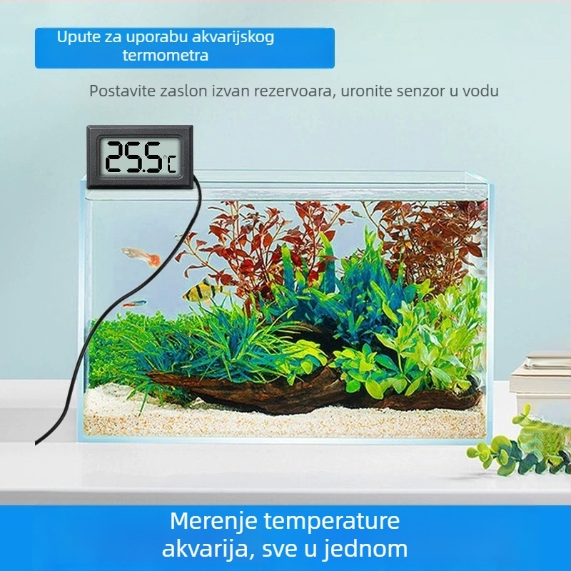 Digitalni termometar s sondom za mjerenje temperature vode u akvariju, visoka preciznost, unutarnja upotreba.