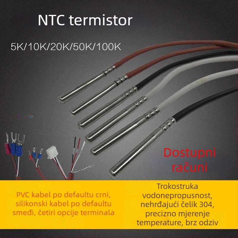 NTC 10K termistor, vodootporan PT100 temperaturni senzor, 5 kΩ/20 kΩ/50 kΩ/100 kΩ termistori, sonda za regulaciju temperature
