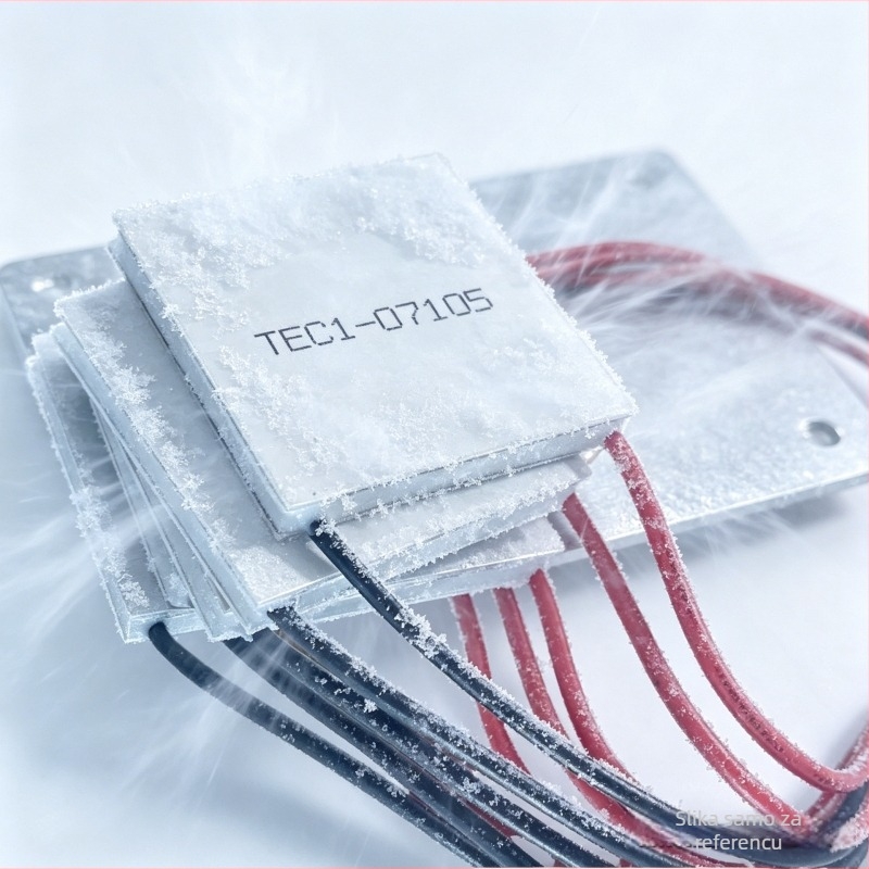 TEC1-07105 termoelektrična ploča za hlađenje, 8,4V, napajana dvostrukim litijskim baterijama, dimenzije 30x30x3.8 mm
