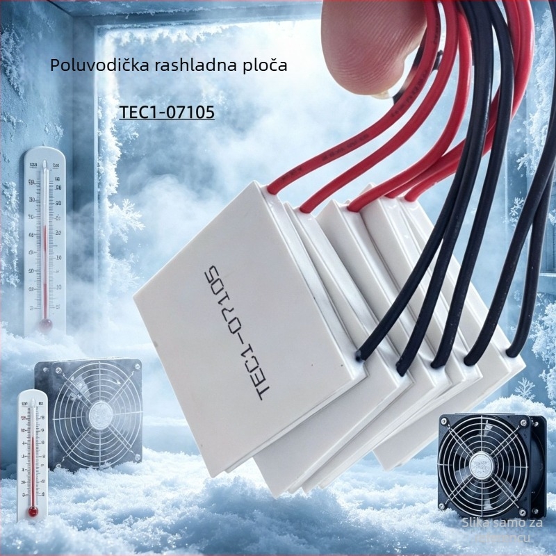 TEC1-07105 termoelektrična ploča za hlađenje, 8,4V, napajana dvostrukim litijskim baterijama, dimenzije 30x30x3.8 mm