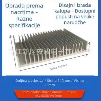 Aluminijski hladnjak, extrudirani 6063, 140 × 25 mm, za pojačalo