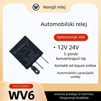 Wang Li WV6 30A 5-pinsko automobilsko rele za ventilator, klima uređaj i pumpu ulja, 12V/24V ljubičasta HFV6