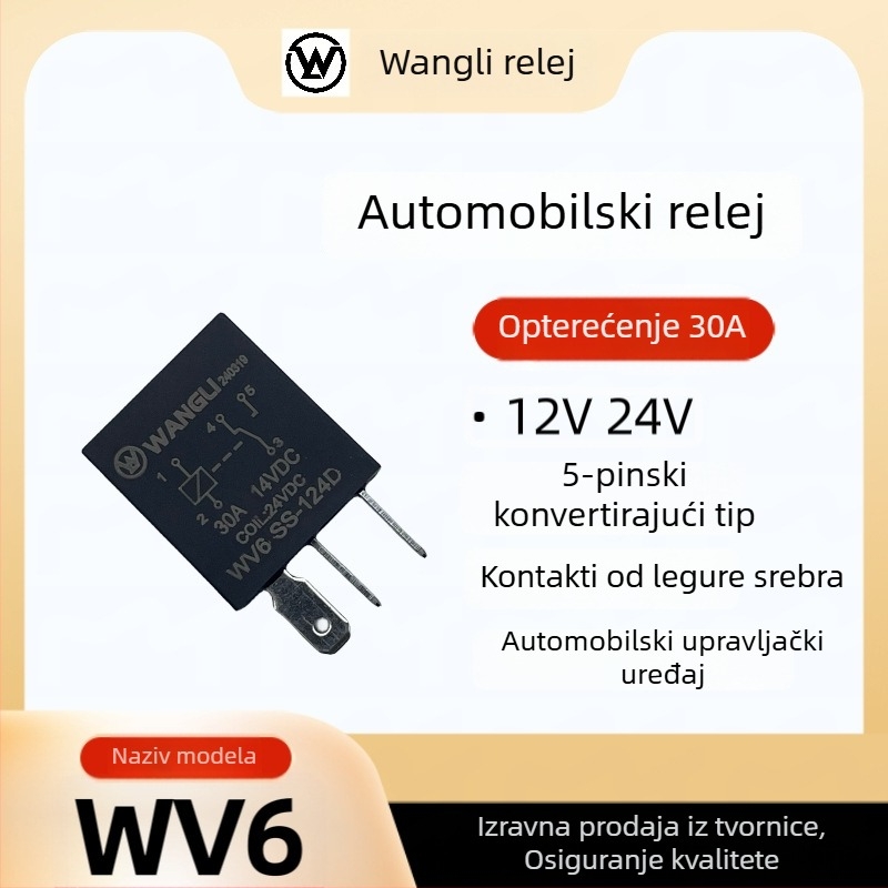 Wang Li WV6 30A 5-pinsko automobilsko rele za ventilator, klima uređaj i pumpu ulja, 12V/24V ljubičasta HFV6