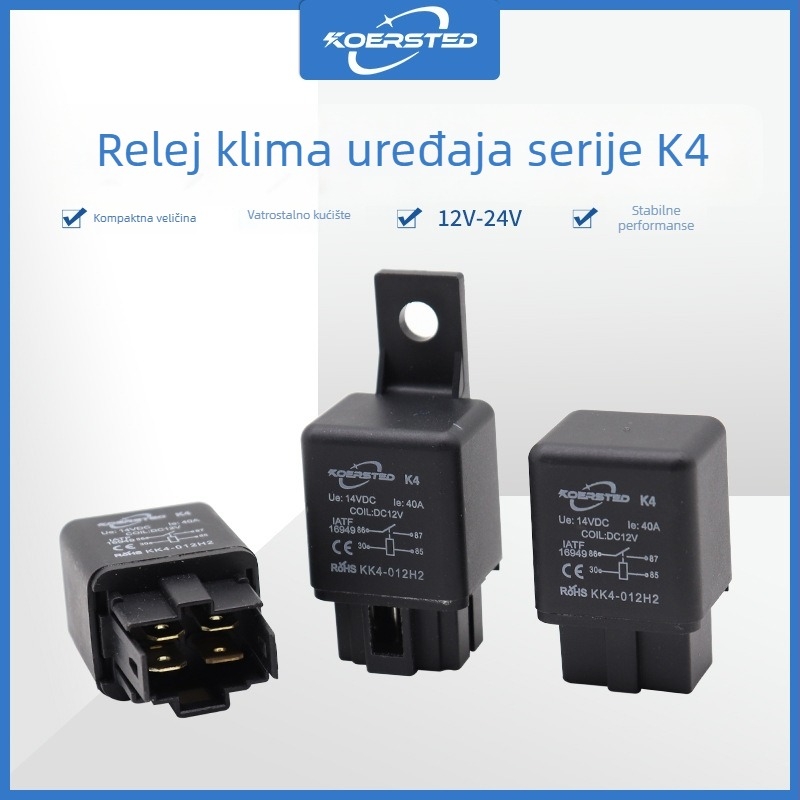 Koersted relej za automobilsku klimu 40A, hlađenje elektronički ventilator, 4-pin utičnica, 12V/24V