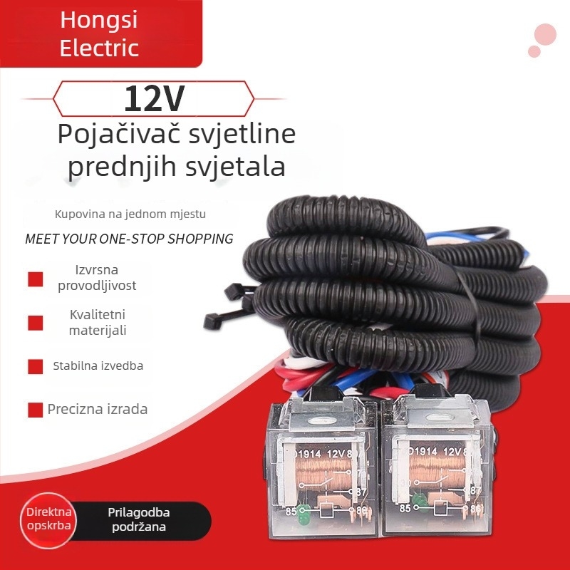 12V H4 automobilski pojačivač svjetla, kabelski komplet za dva svjetla s relejem