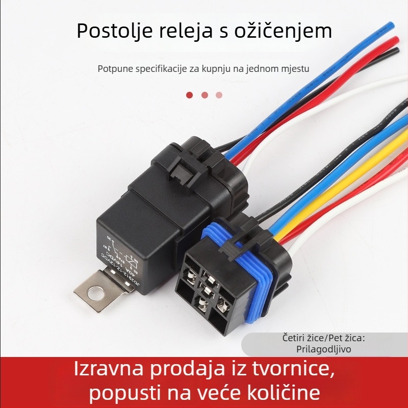 Vodootporno integrirano auto relej 40A, utičnica releja s kabelima, konektor za automobilnu sirenu, 12V
