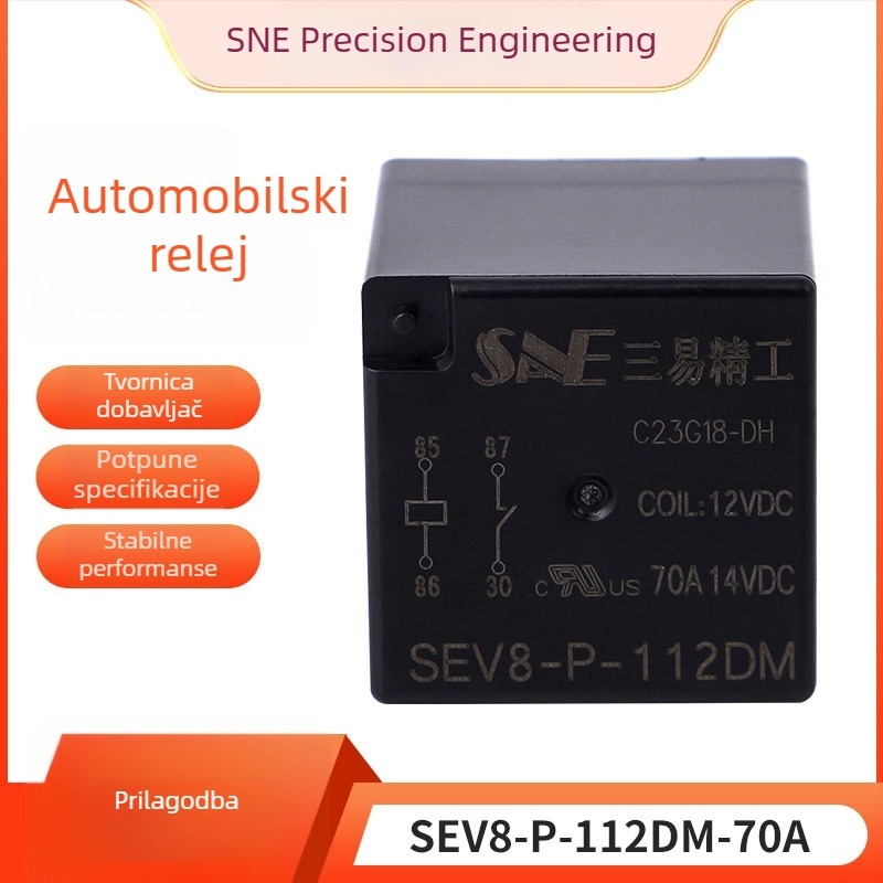 Automobilsko rele SEV8-P-112DM-70A, 12V DC, 1 Form A, 70A, plastično kućište otporno na prašinu