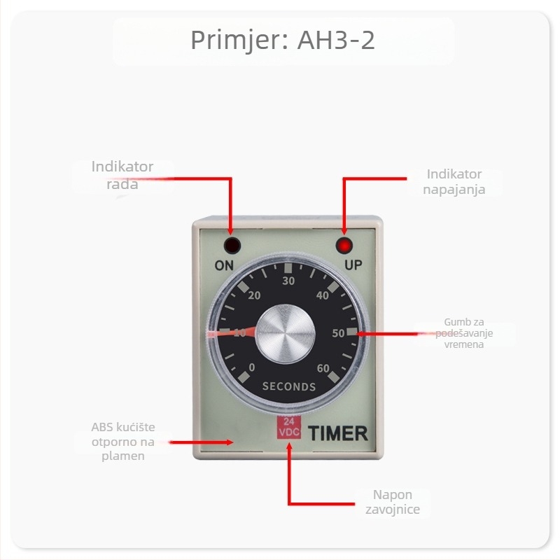 AH3-3 vremenski relej s AH3-2, 220V AC / 24V DC / 12V DC, podesivo kašnjenje, 8-pinsko