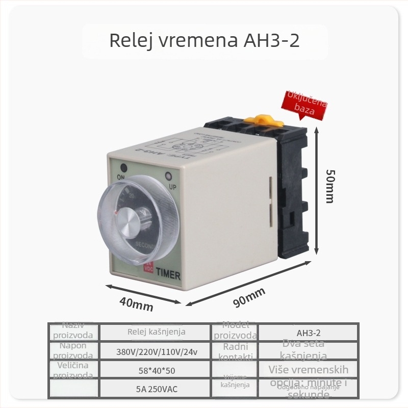 AH3-3 vremenski relej s AH3-2, 220V AC / 24V DC / 12V DC, podesivo kašnjenje, 8-pinsko