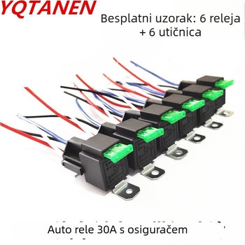 Automobilski relej 30A/12V — set od 6 komada s utičnicama američkog standarda i osiguračima