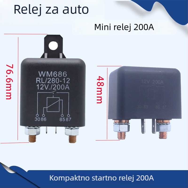 Kompaktno automobilsko rele za nužno pokretanje napajanja, 12V/24V, 200A