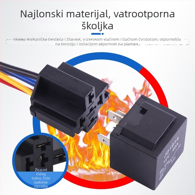 JD automobilski relej 12V/24V, vodootporan metalni utičnik s vodovima, 4-pinski ili 5-pinski, 40A, metalni stražnji dio