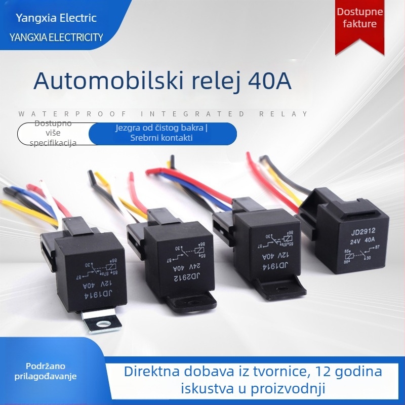JD automobilski relej 12V/24V, vodootporan metalni utičnik s vodovima, 4-pinski ili 5-pinski, 40A, metalni stražnji dio