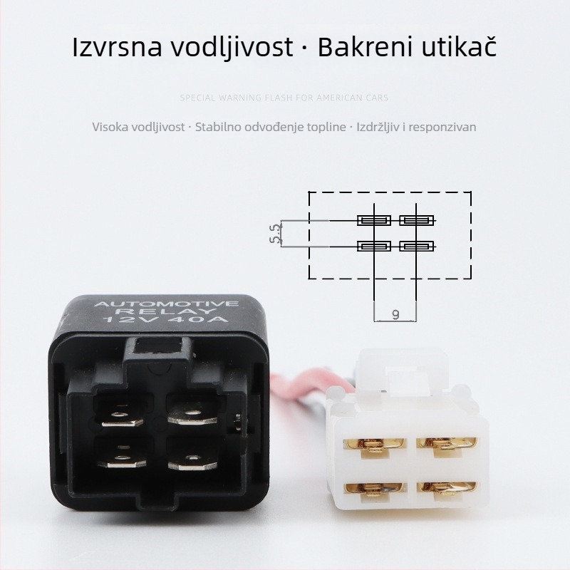 Auto relej za klimatizaciju, 12V 40A, s utičnicom, normalno otvoren, mali elektromagnetski relej za automobilni ventilator EFI