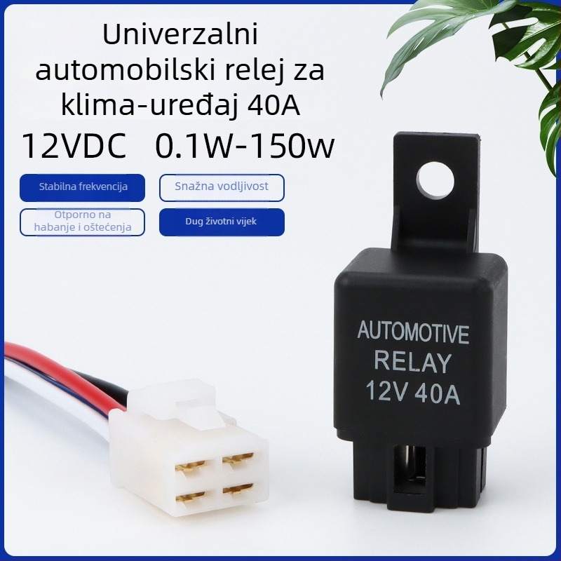Auto relej za klimatizaciju, 12V 40A, s utičnicom, normalno otvoren, mali elektromagnetski relej za automobilni ventilator EFI