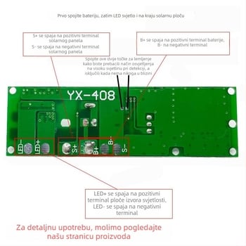 Solarni regulator osvjetljenja sa senzorom svjetla, tajmerom i radar-senzorom mikrovlnne frekvencije, pločica za punjenje i pražnjenje litijske baterije 3,7V