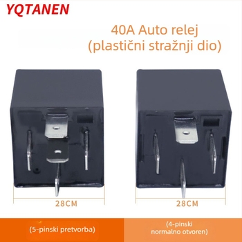 Automobilsko rele 40A 12V/24V JD1914/JD1912 s plastičnim montažnim otvorima, 4-pinski/5-pinski
