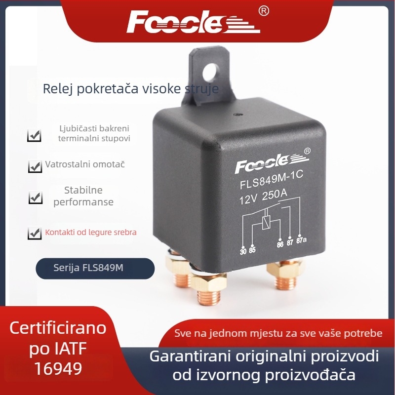 FLS849M automobilno rele za start u nuždi, 250 A visokog toka, 4-pin i 5-pin priključci, 8 velikih bakrenih pinova