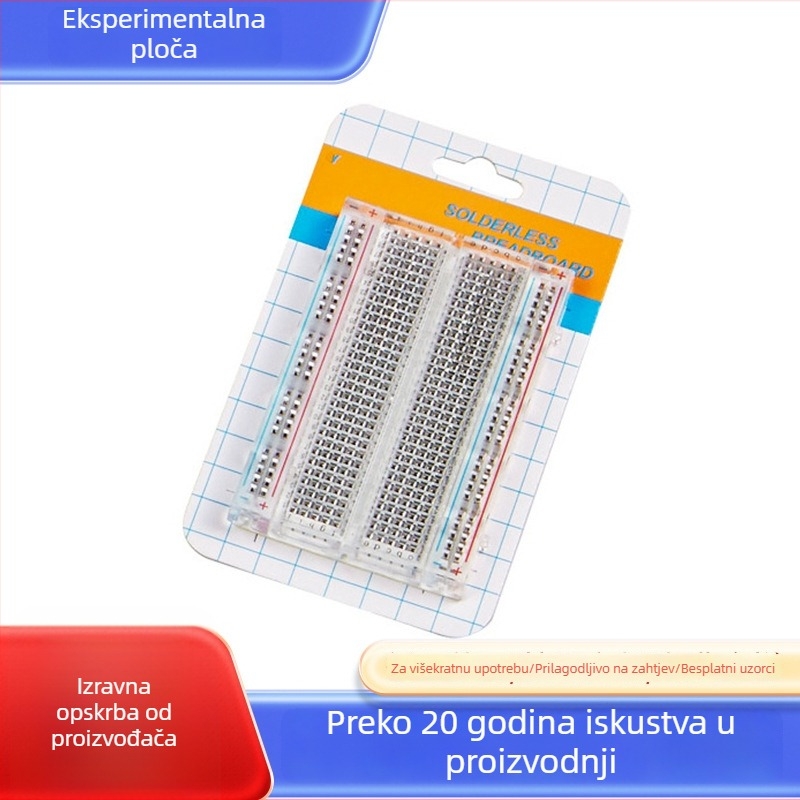Prozirna eksperimentalna pločica s 400 rupa, crvene i plave linije, bez zavarivanja, modularna za spajanje
