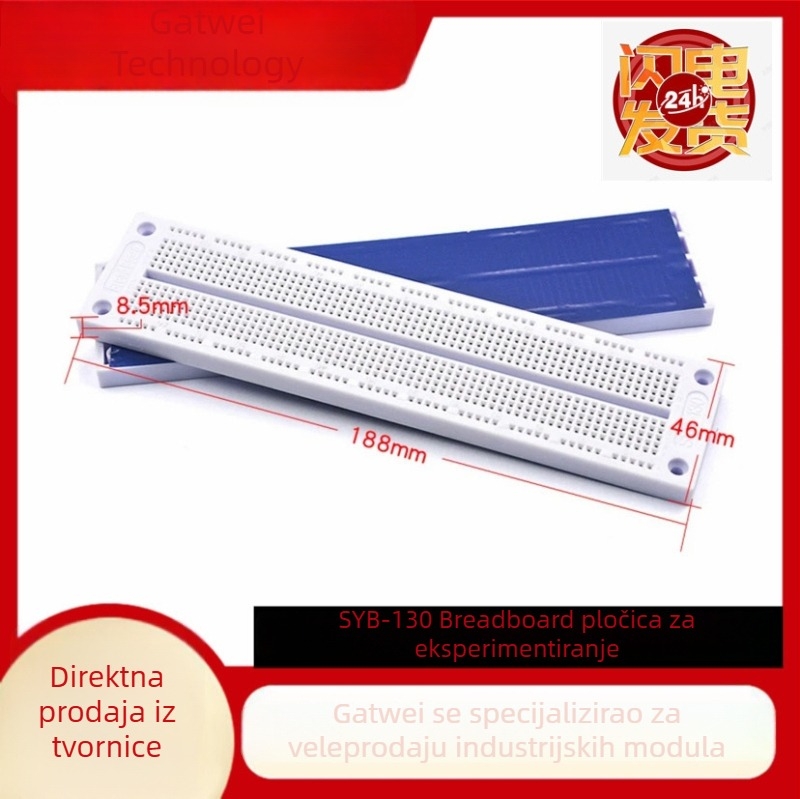 SYB-130 breadboard, prototipna pločica s rupama, veličina 19 cm × 4,6 cm × 0,8 cm