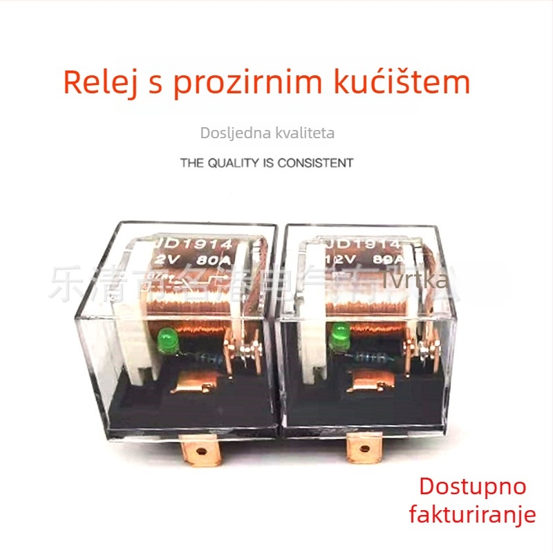 Automobilsko rele s indikatorom, visokim tokom, 12V/24V, 80A, prozirno kućište, 5 pinova