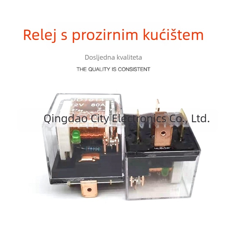 Automobilsko rele s indikatorom, visokim tokom, 12V/24V, 80A, prozirno kućište, 5 pinova
