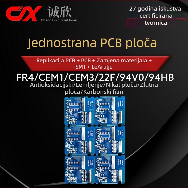 Jednostrana FR-4 PCB pločica od staklenih vlakana, serija CEM-3/CEM-1, 94V0, karbonska prevlaka