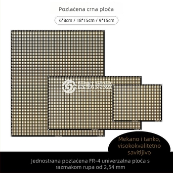 Jednostruka PCB pločica s crnim uljem i zlatim premazom, perforirana pločica 6×8 cm, tanka fleksibilna univerzalna ploča za lemljenje