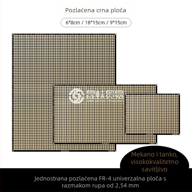 Jednostruka PCB pločica s crnim uljem i zlatim premazom, perforirana pločica 6×8 cm, tanka fleksibilna univerzalna ploča za lemljenje