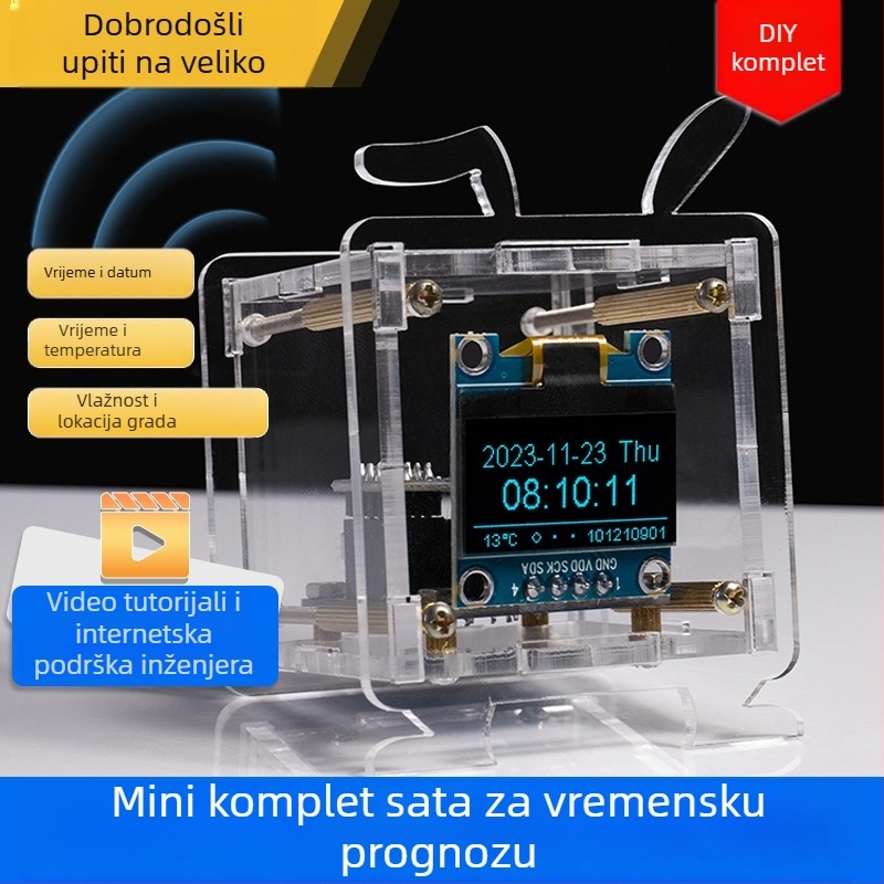 ESP8266 Mini Sat za Prognozu Vremena, Set s Temperaturom i Vlažnošću, Wi‑Fi Umreženi Elektronički Digitalni Sat, DIY Lemljenje