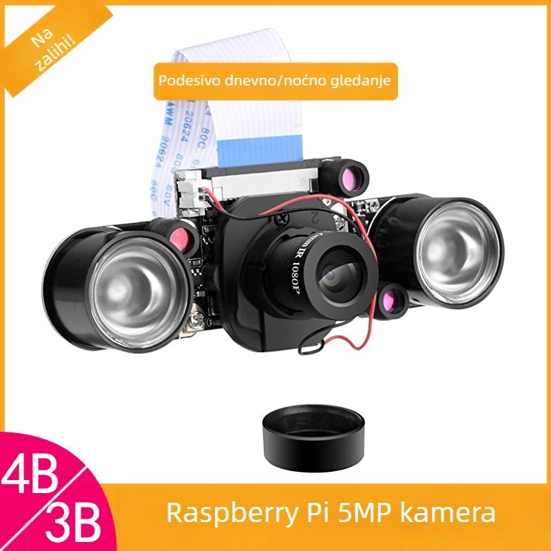 Kamera za Raspberry Pi 4B/3B+ s prebacivanjem dnevnog/noćnog vida, 5 MP, podesiva fokalna duljina