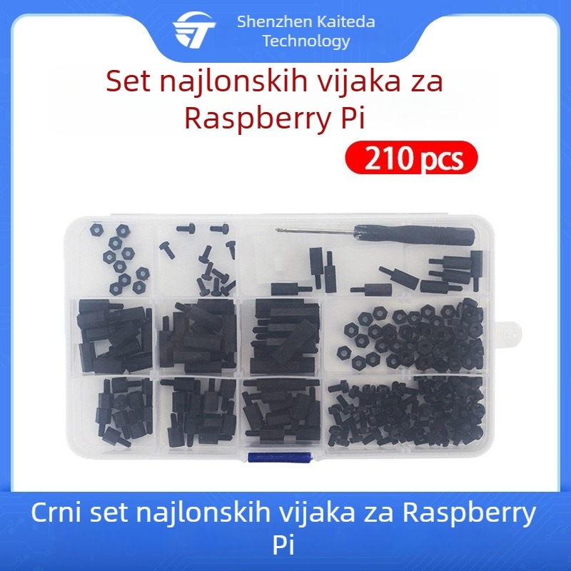 Crni najlonski vijčani set za Raspberry Pi, 210 komada, najlonske potporne stupce s M3 i M2.5, jednostruki i dvostruki prolaz