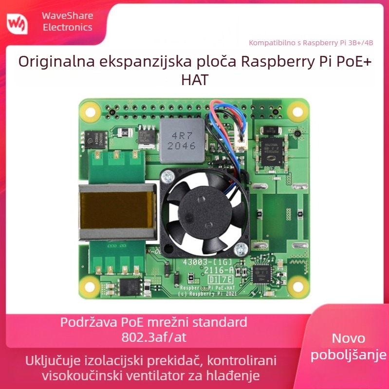 PoE+ Hat Ethernet napajanje – proširena ploča za Raspberry Pi 3B+/4B