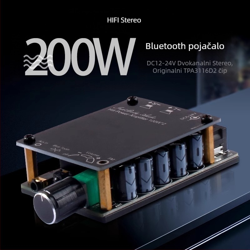 TPA3116D2 Bluetooth pojačalo modul s daljinskim upravljanjem i radijskim prijemnikom, 2-kanalni, 2x100W, audiofilskog visokog kapaciteta snage
