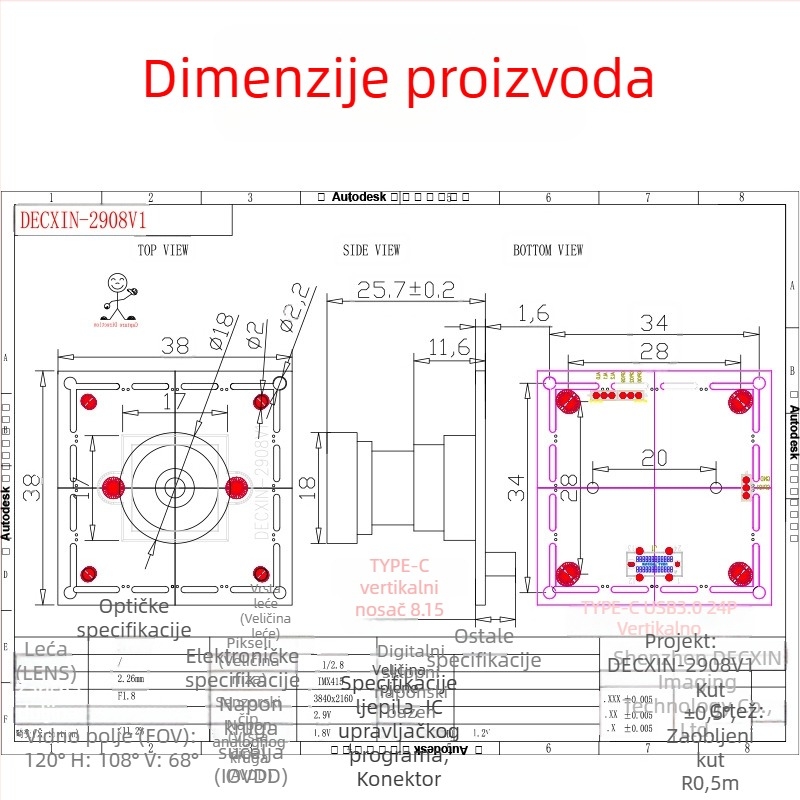 IMX415 Industrijski modul kamere USB 3.0, 8 MP, 4K za videokonferencije