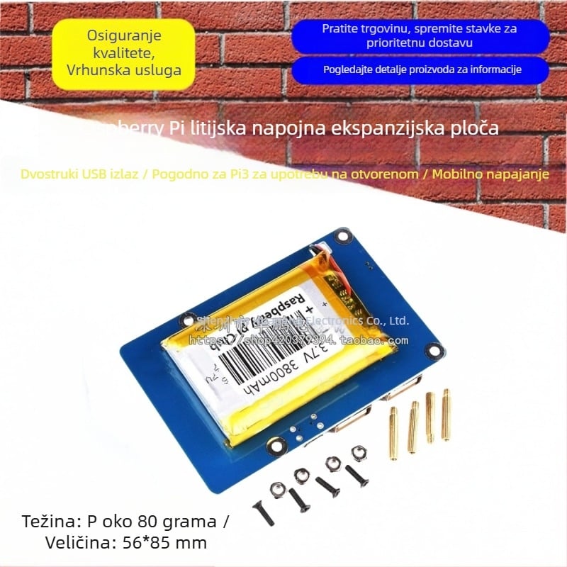 Raspberry Pi litijska proširena ploča za napajanje s dvostrukim USB izlazom — prijenosni izvor napajanja za Pi 3
